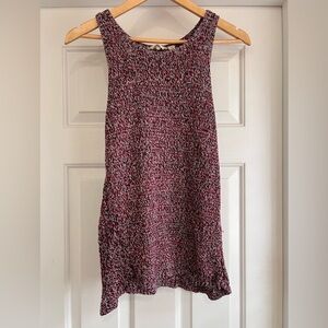 Lucky Brand Knit Sweater Shirt Small Red Black Sleeveless Ruffle Hem